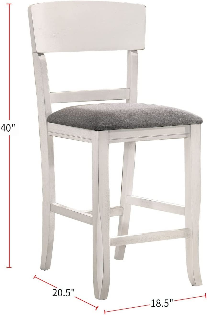 Contemporary Dining Room Counter Height Chairs Set of 2 Chairs only White Solid wood Gray Padded Fabric Seat