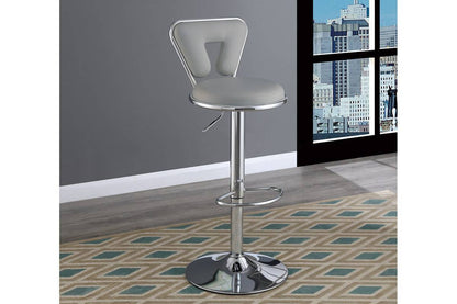 Adjustable Bar stool Gas lift Chair Gray Faux Leather Chrome Base metal frame Modern Stylish Set of 2 Chairs