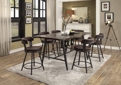 Metal Base 24-inch Counter Height Chairs Set of 2pc Brown Seat 360-degree Swivel Faux Leather Upholstered Dining Room Furniture