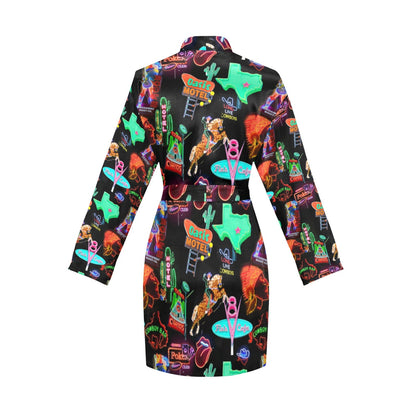 Vegas Neon Women's Long Sleeve Belted Satin Feel Dressing Lounge Robe by Baha Ranch Western Wear