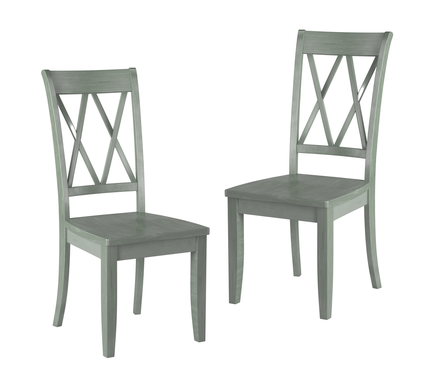 Casual Teal Finish Side Chairs Set of 2 Pine Veneer Transitional Double-X Back Design Dining Room Furniture