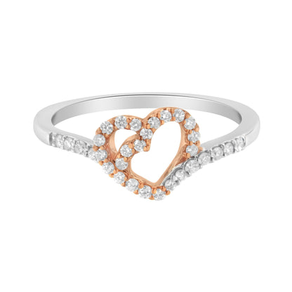 10K Rose Gold over .925 Sterling Silver 1/5 Cttw Diamond Two Tone Open Heart Promise or Fashion Ring (I-J Color, I2-I3 Clarity) by Infinite Jewels