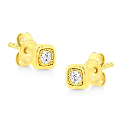 10K Yellow Gold Plated .925 Sterling Silver 1/10 Cttw Miracle-Set Diamond Stud Earrings - Choice of Shapes by Infinite Jewels