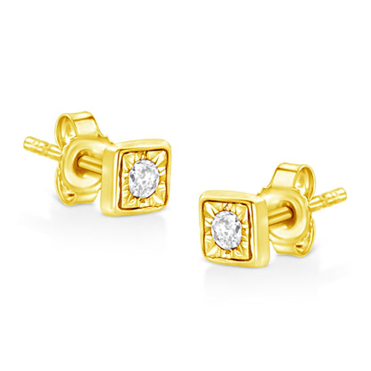 10K Yellow Gold Plated .925 Sterling Silver 1/10 Cttw Miracle-Set Diamond Stud Earrings - Choice of Shapes by Infinite Jewels