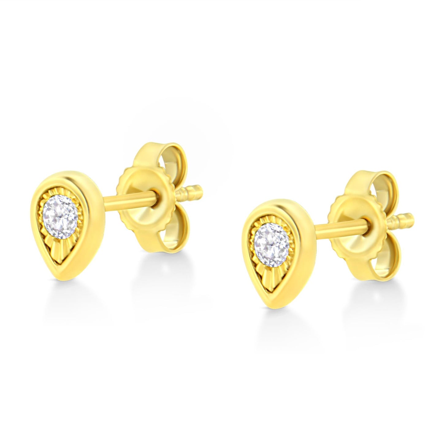 10K Yellow Gold Plated .925 Sterling Silver 1/10 Cttw Miracle-Set Diamond Stud Earrings - Choice of Shapes by Infinite Jewels