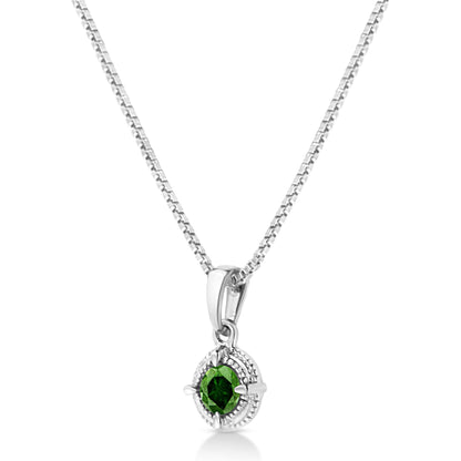 .925 Sterling Silver Treated Color Diamond Solitaire 18" Milgrain Pendant Necklace by Infinite Jewels