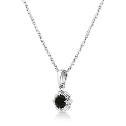 .925 Sterling Silver Treated Color Diamond Solitaire 18" Milgrain Pendant Necklace by Infinite Jewels