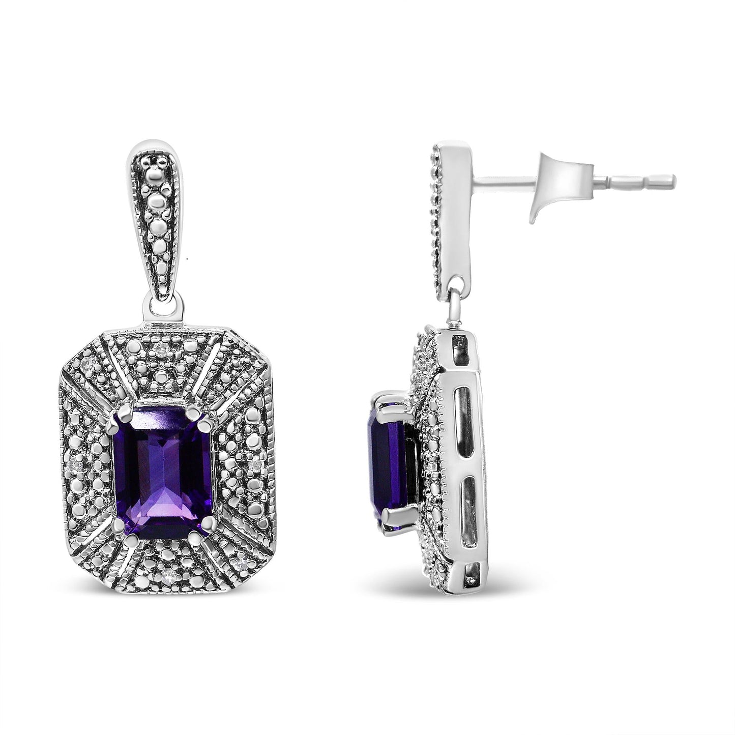 .925 Sterling Silver Diamond Accent and 7x5mm Purple Amethyst Stud Earrings (I-J Color, I2-I3 Clarity) by Infinite Jewels