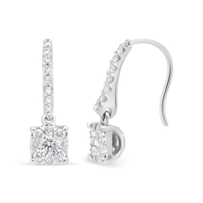 14K White 1/2 Cttw Round Diamond Halo Dangle Hook Earring - (H-I Color, SI2-I1 Clarity) by Infinite Jewels