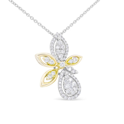 14K White and Yellow Gold 5/8 Cttw Round Diamond Marquise Floral Style 18" Pendant Necklace (H-I Color, I1-I2 Clarity) by Infinite Jewels