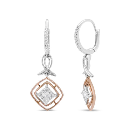 14K White and Rose Gold 1/2 Cttw Round and Princess-Cut Diamond Openwork Marquise Ribbon Dangle Earring (G-H Color, SI2-I1 Clarity) by Infinite Jewels