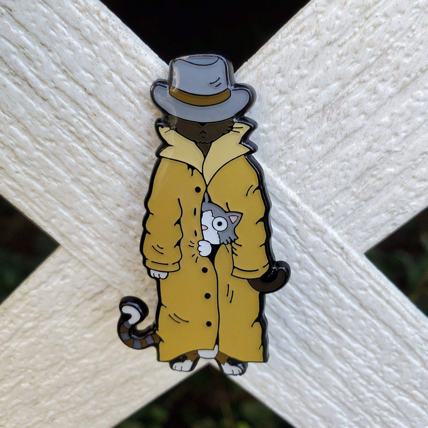 3 Cats in a Trench Coat Pin by Kolorspun