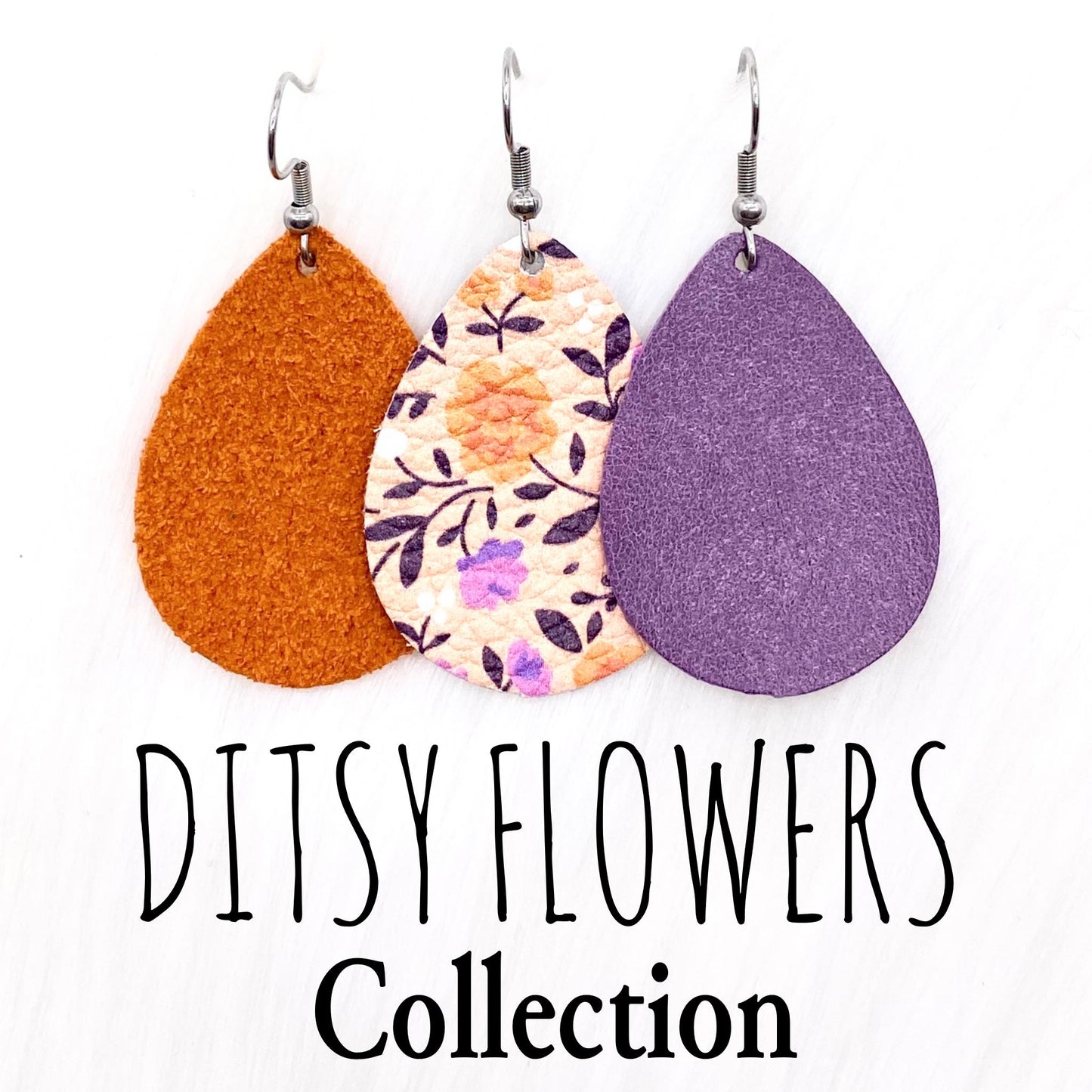 1.5" Ditsy Flowers Mini Collection (Leather) -Earrings by Doohickies Wholesale