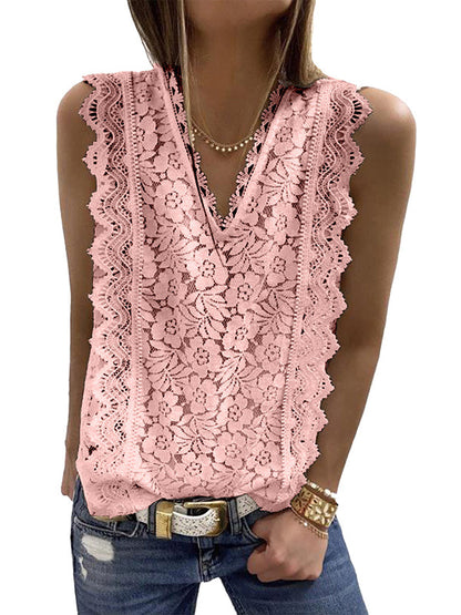 Original Lace Solid Color Loose Vest Top by migunica