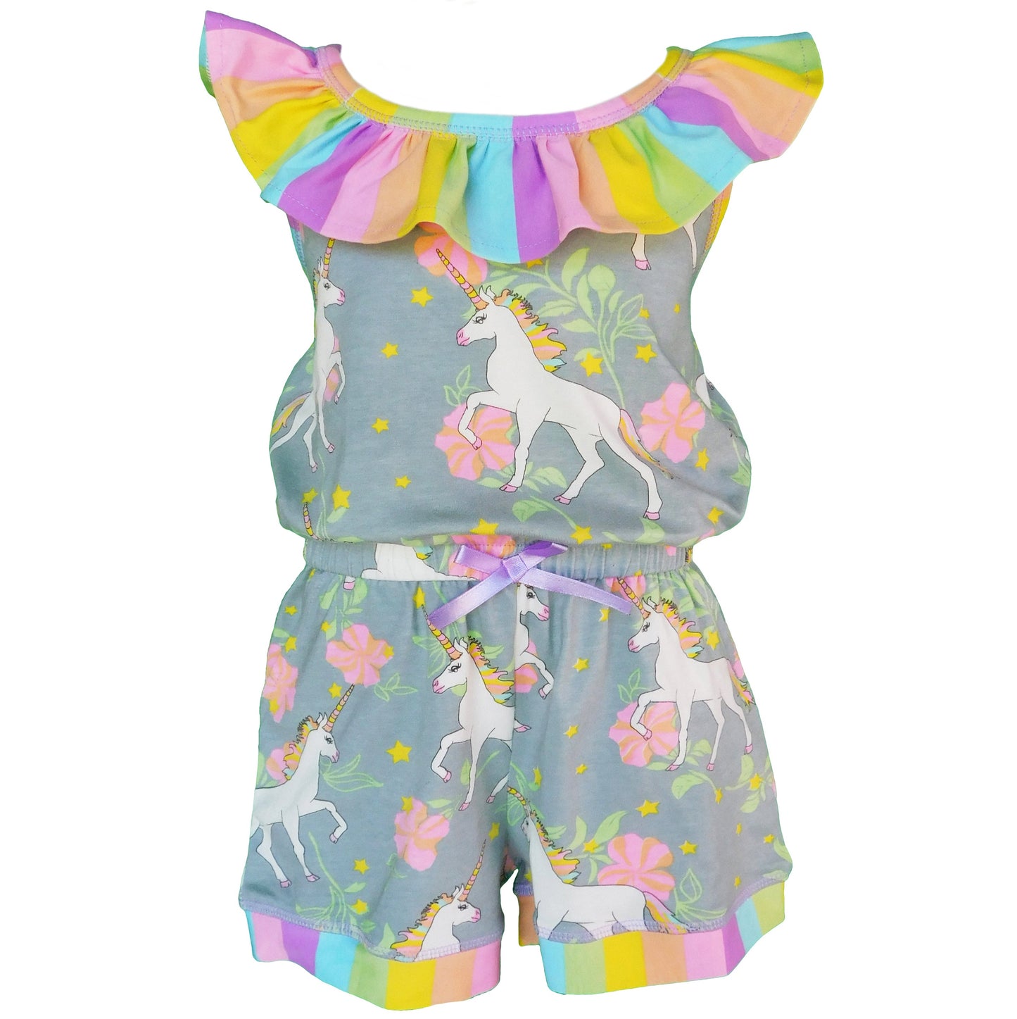 AnnLoren Little Big Girls Jumpsuit Magical Unicorn Rainbows Spring One Pc Boutique Clothing by AnnLoren