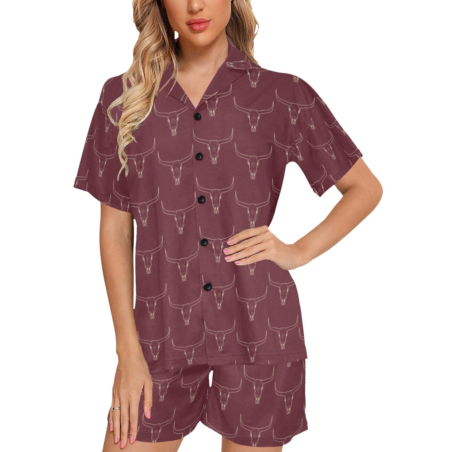 Burgandy Longhorn Women's Western Pajama Set by Baha Ranch Western Wear