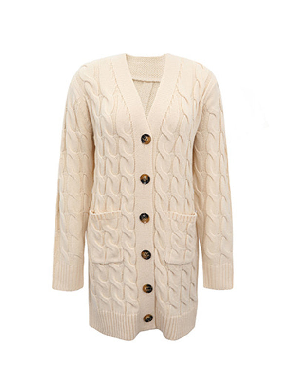 Urban Simple Loose Buttoned Solid Color Jacquard Cardigan Coat by migunica