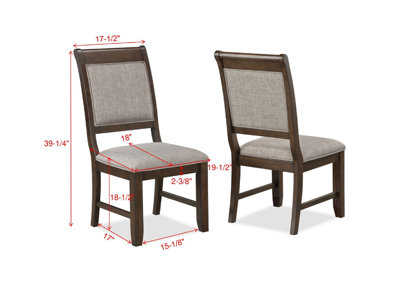 Traditional 2pc Vintage Allure Rich Brown Finish Side Chair Gray Upholstered Fabric Seat Back Cushion Dining Room Wooden Furniture