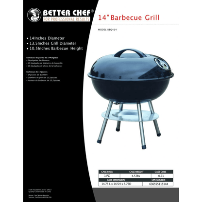 Better Chef 14" Portable Charcoal Barbecue Grill by Jupiter Gear Home