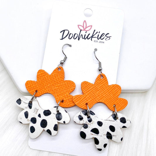 2.5" Orange Saffiano & Dalmatian Blossoms -Summer Earrings by Doohickies Wholesale