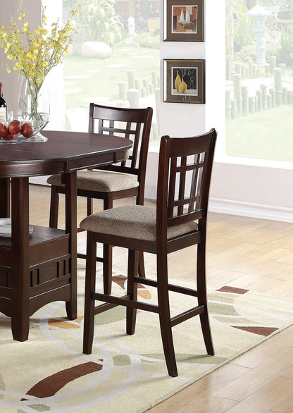 Set of 2 Chairs Dining Room Furniture Brown Solid wood Counter Height Chairs Upholstered Cushioned Unique back