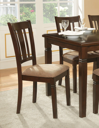 Transitional Style Dining Chair 2pc Set Wooden Frame Espresso Finish Fabric Upholstered Seat Kitchen Dining Furniture