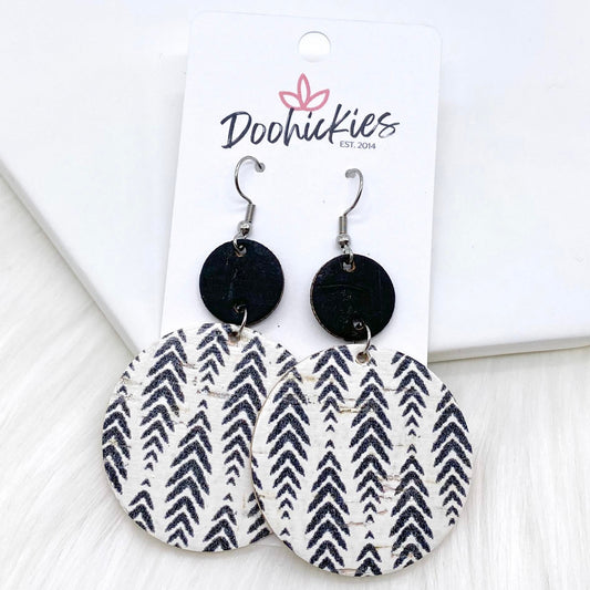 2.5" Black & Black Herringbone Piggyback Corkies -Earrings by Doohickies Wholesale