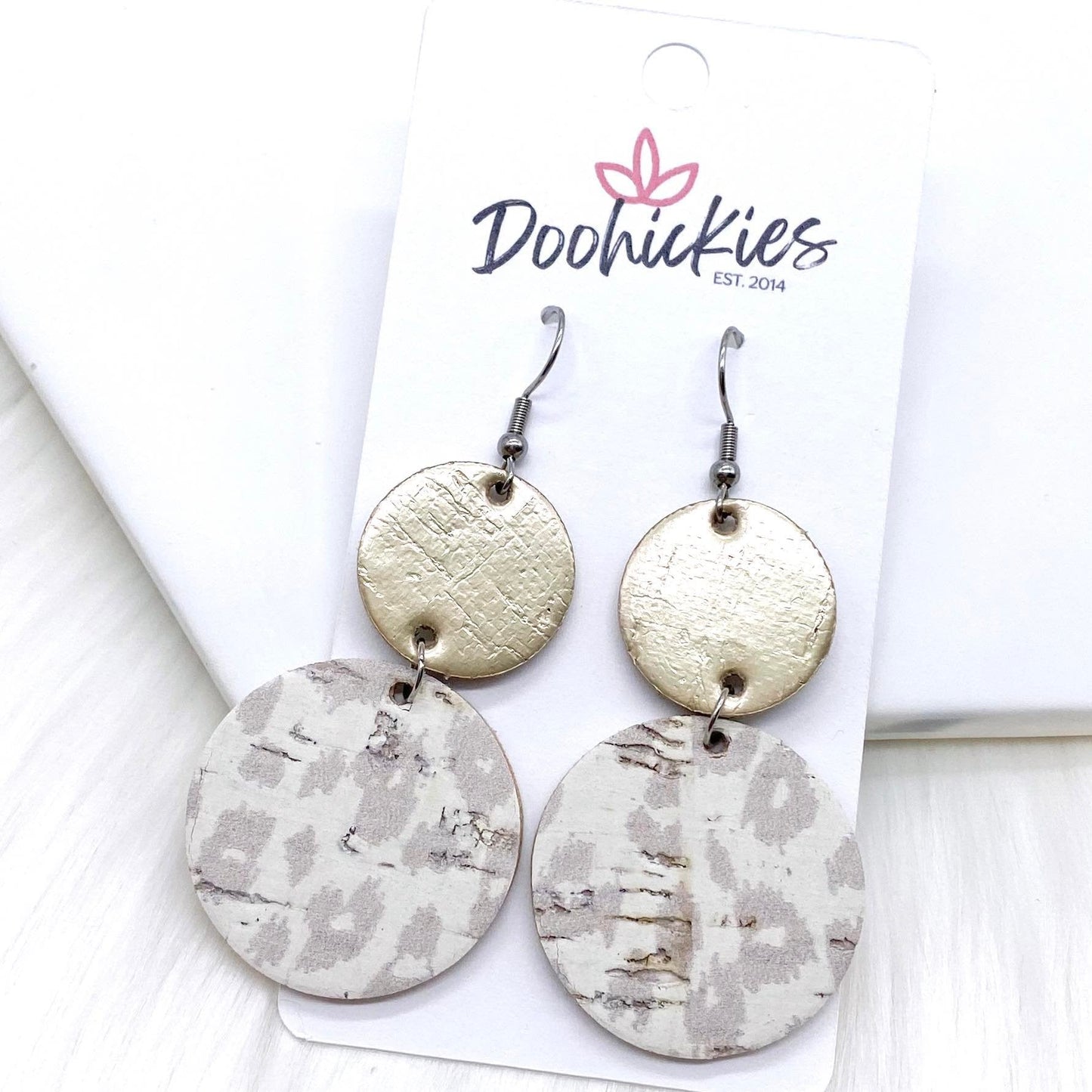 2.5" Platinum & Nude Leopard Double Corkies -Earrings by Doohickies Wholesale