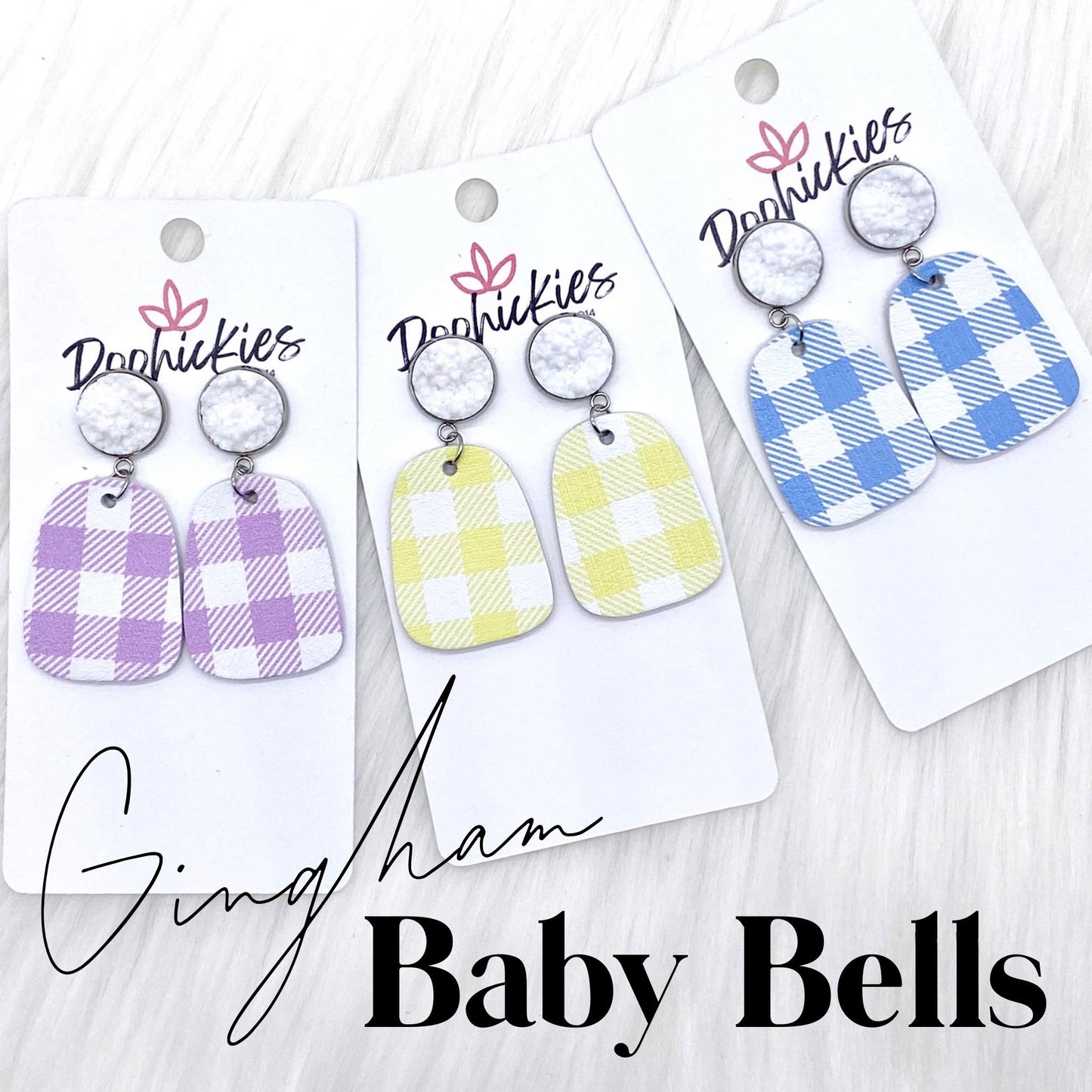 2" Spring Gingham Baby Bells -Earrings by Doohickies Wholesale