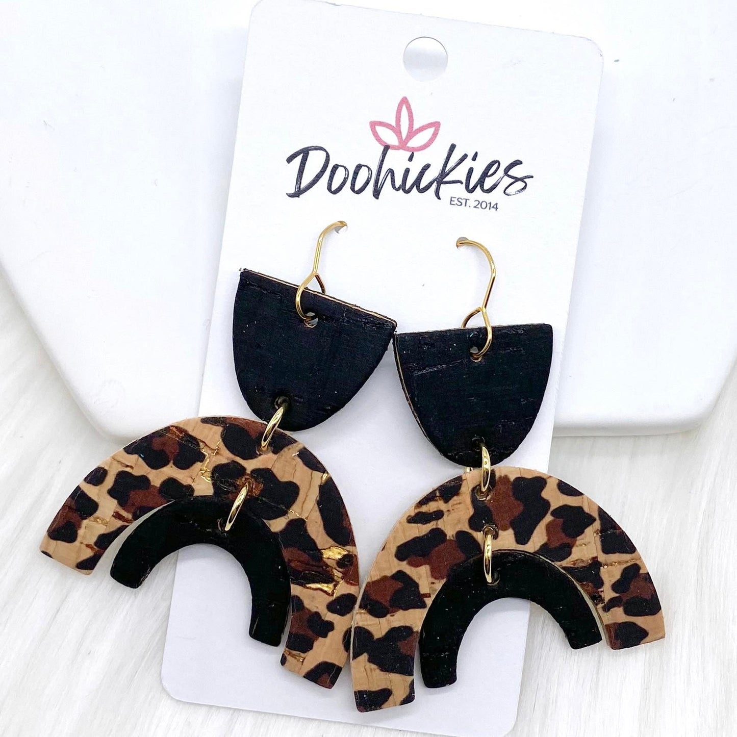 2.5" Black/Gold Leopard/Black April Corkies -Earrings by Doohickies Wholesale