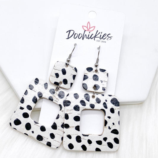 2.5" Dalmatian Square Corkies -Earrings by Doohickies Wholesale