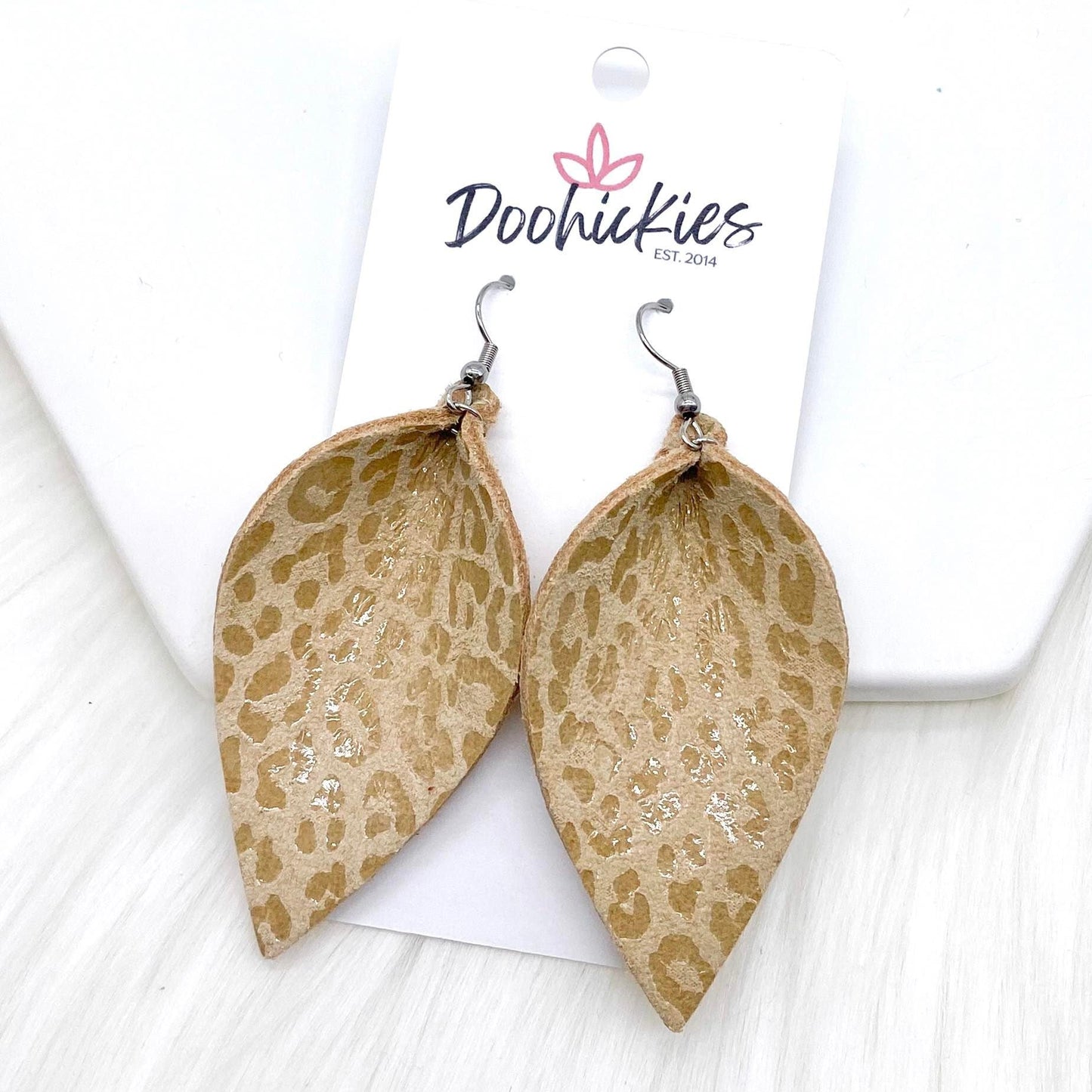 2.5" Camel Leopard Shimmer Petals -Earrings by Doohickies Wholesale