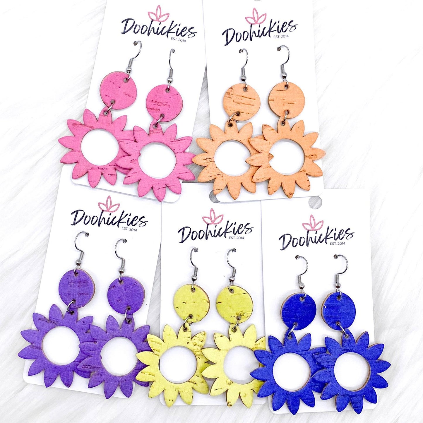 2.5" Daisy Piggyback Corkies (5 Colors) -Earrings by Doohickies Wholesale