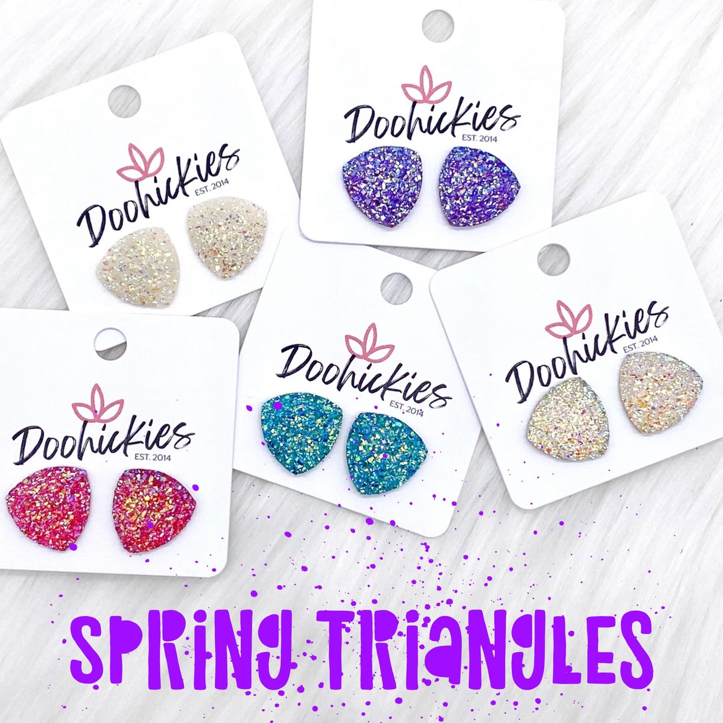 16mm Glittery Spring Triangles -Earrings by Doohickies Wholesale