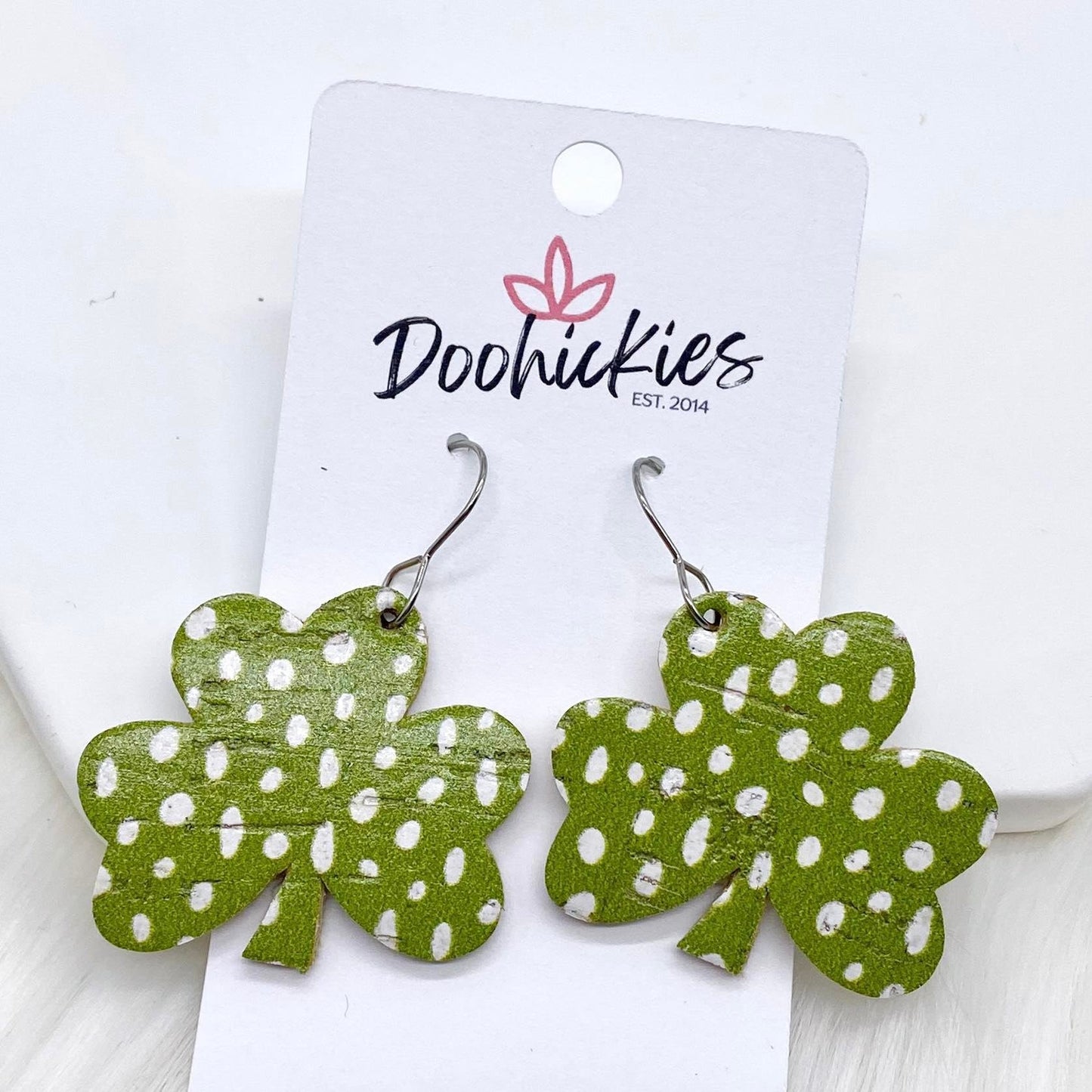 1.5" Lime Doodle Dot Shamrock Corkies -Earrings by Doohickies Wholesale