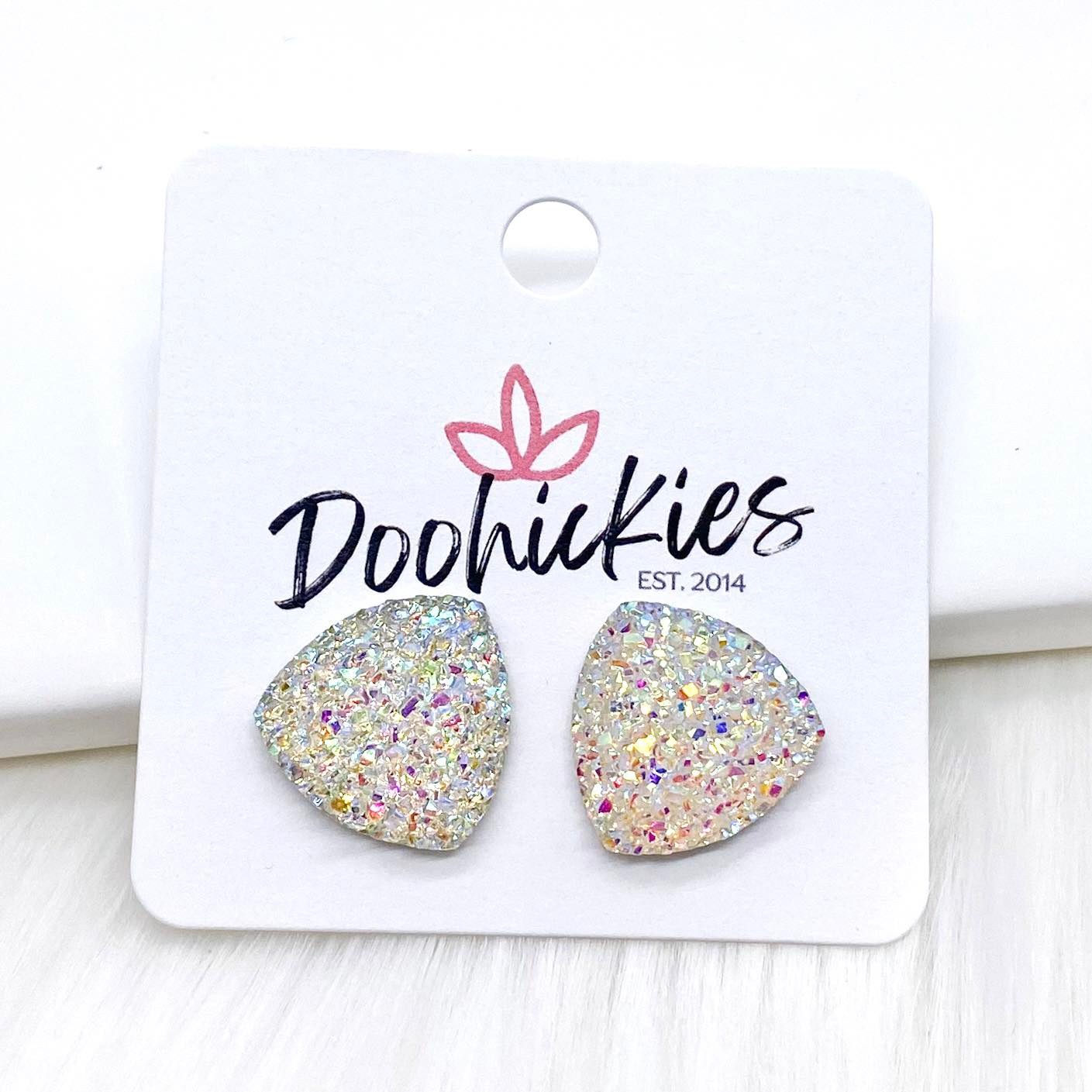 16mm Glittery Spring Triangles -Earrings by Doohickies Wholesale