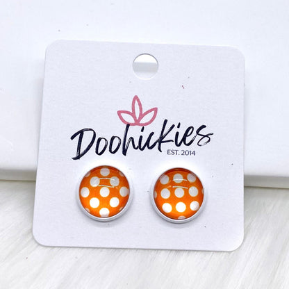 12mm Bright Polka Dots in White Settings -Summer Earrings by Doohickies Wholesale