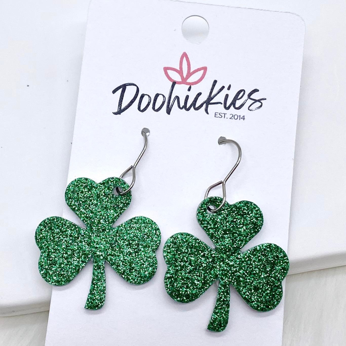 1.25" Glittery Green Shamrock Corkies -Earrings by Doohickies Wholesale