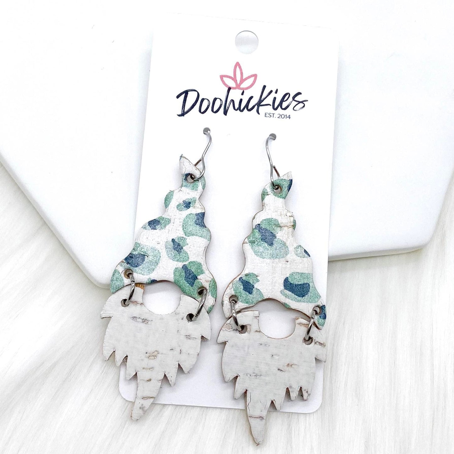 2.5" Pastel Green Leopard Gnome -Earrings by Doohickies Wholesale