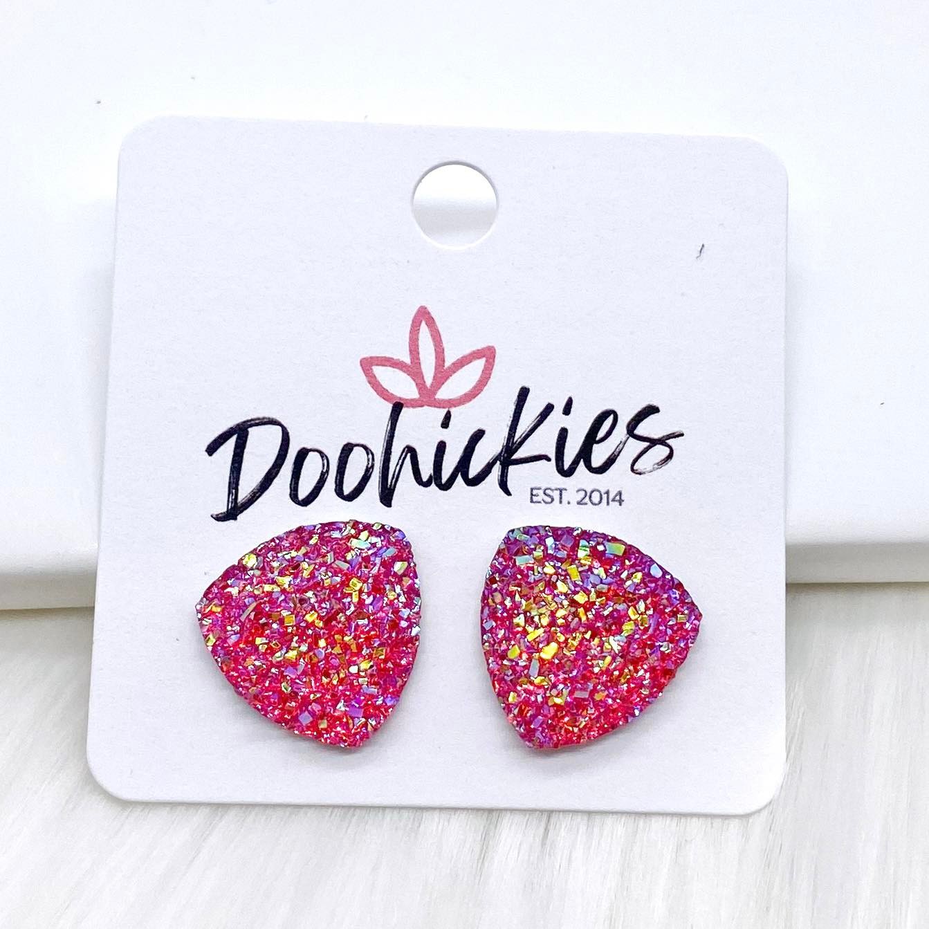 16mm Glittery Spring Triangles -Earrings by Doohickies Wholesale