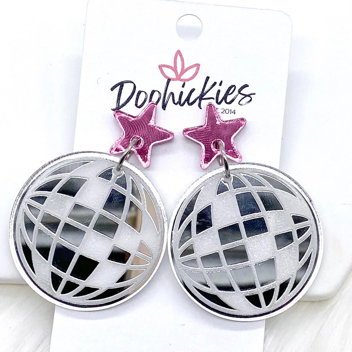 2" Disco Ball Acrylic Dangles - Earrings by Doohickies Wholesale