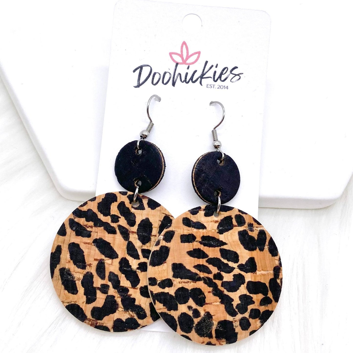 2.5" Black & Natural Piggyback Corkies -Earrings by Doohickies Wholesale