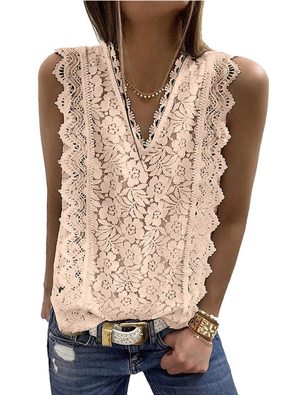 Original Lace Solid Color Loose Vest Top by migunica