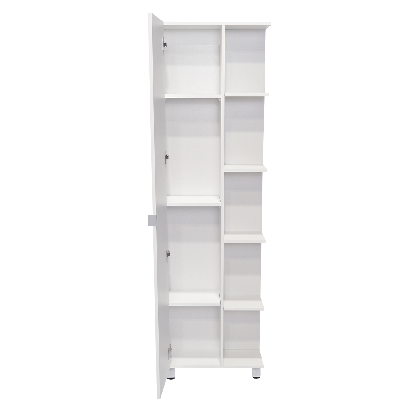 Corner Cabinet Womppi, Five Open Shelves, Single Door, White Finish