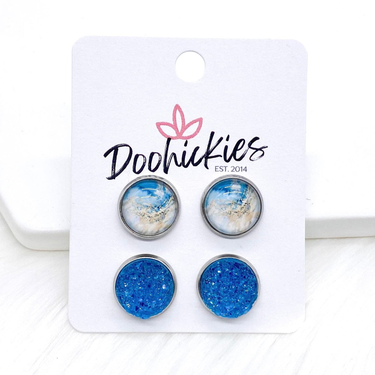 12mm Marble Duos -Earrings by Doohickies Wholesale