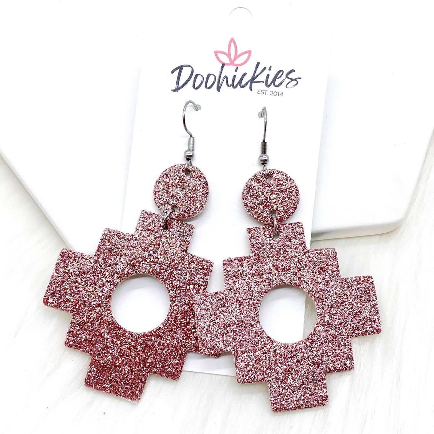 2.5" Blush Glitter Aztec Corkies -Earrings by Doohickies Wholesale