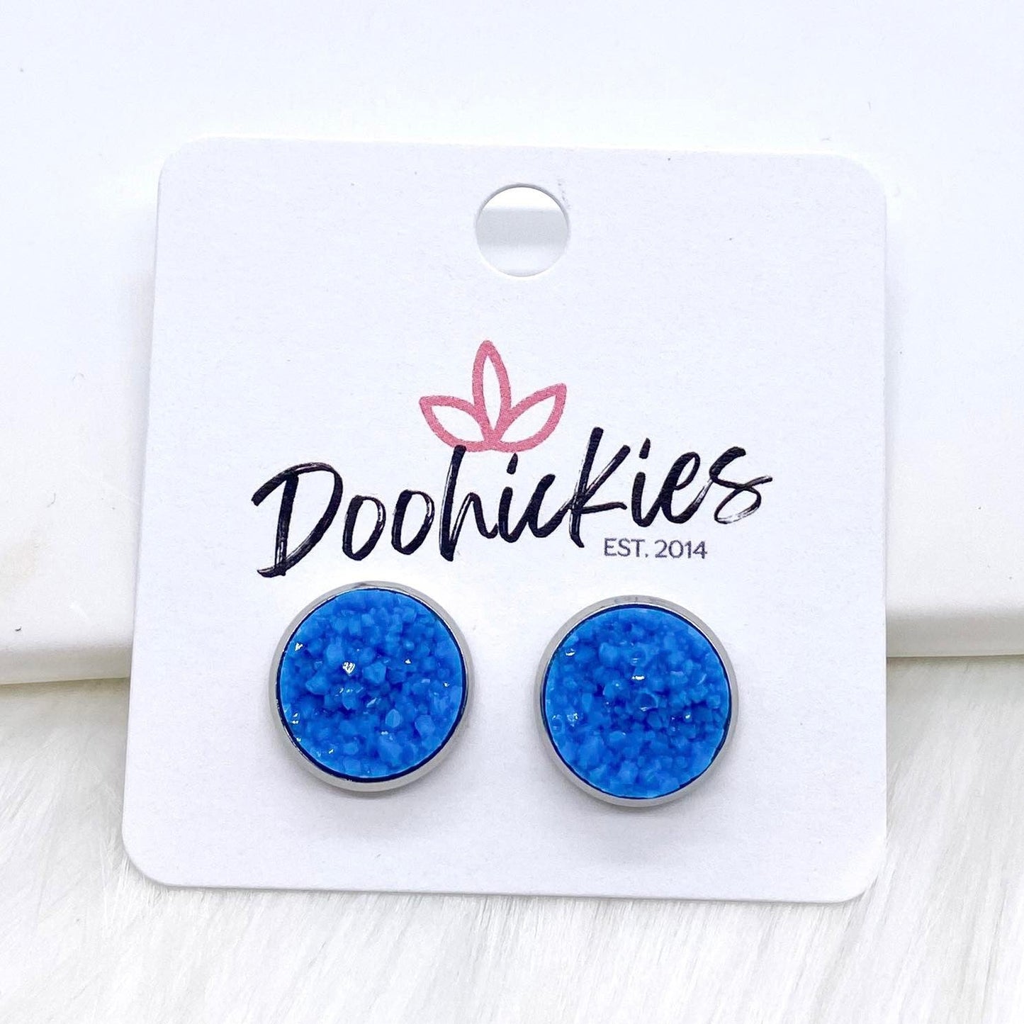 12mm Bright Crystal Studs in Stainless Steel Settings -Summer Earrings by Doohickies Wholesale