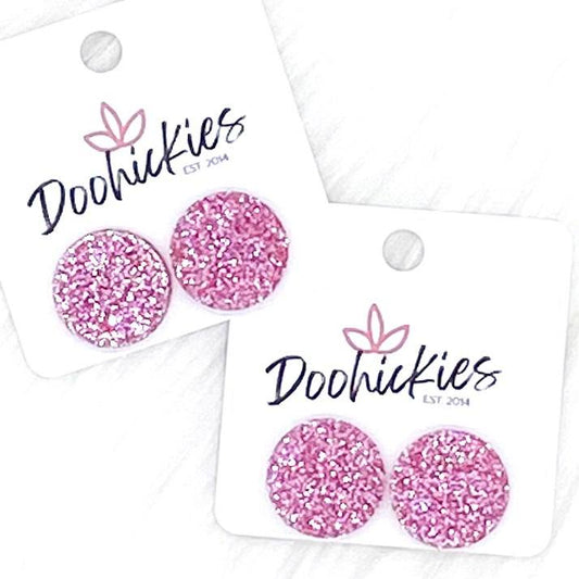 18mm Pink Glitzy Glitter Drops -Earrings by Doohickies Wholesale