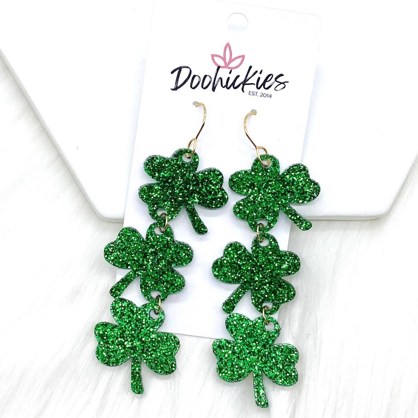 3" Lucky Shamrock Acrylic Dangles -Earrings by Doohickies Wholesale