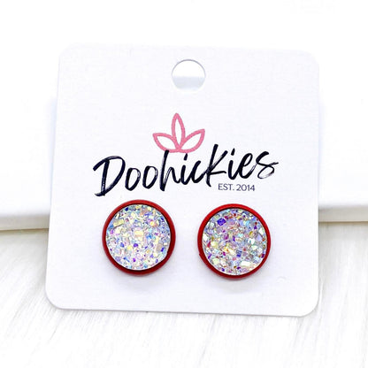 12mm Everyday Studs in Red Settings -Earrings by Doohickies Wholesale